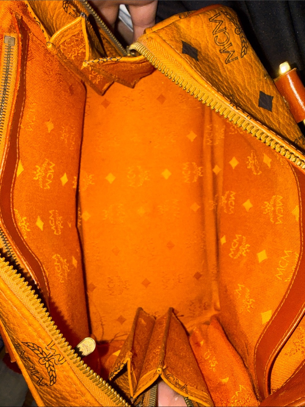 Authentic MCM Cognac Logo Boston bag Heritage Visetos Satchel made in Germany - Picture 4 of 8